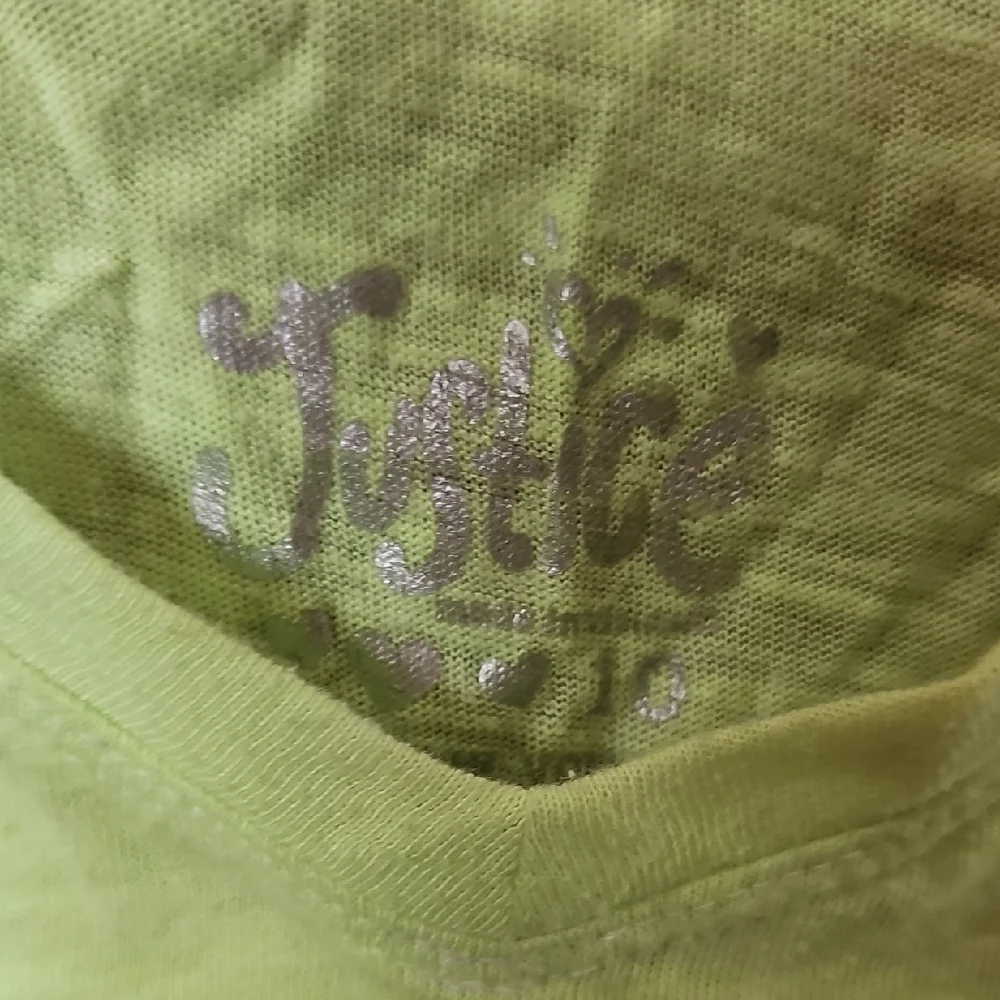 Justice Girls Yellow and Green Raglan Tee Fitted Short Sleeve Size 10